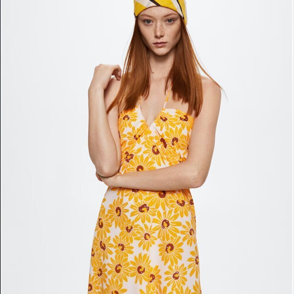 Mango Flowers cotton dress Size L NEW WITH TAG!